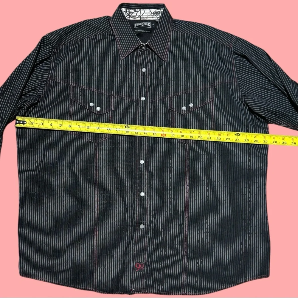 Men's Black Striped Button Up Collared Long Sleeve Cowboy Shirt - Picture 8 of 16